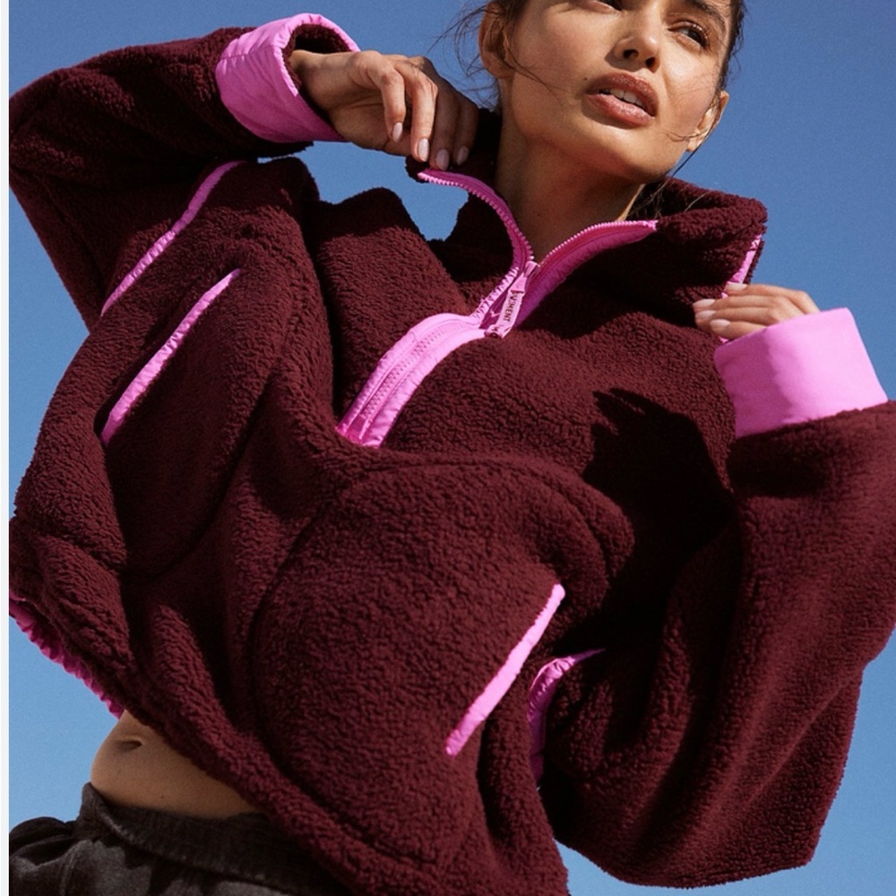 FP Movement by Free People Maroon and Neon Pink Sweater